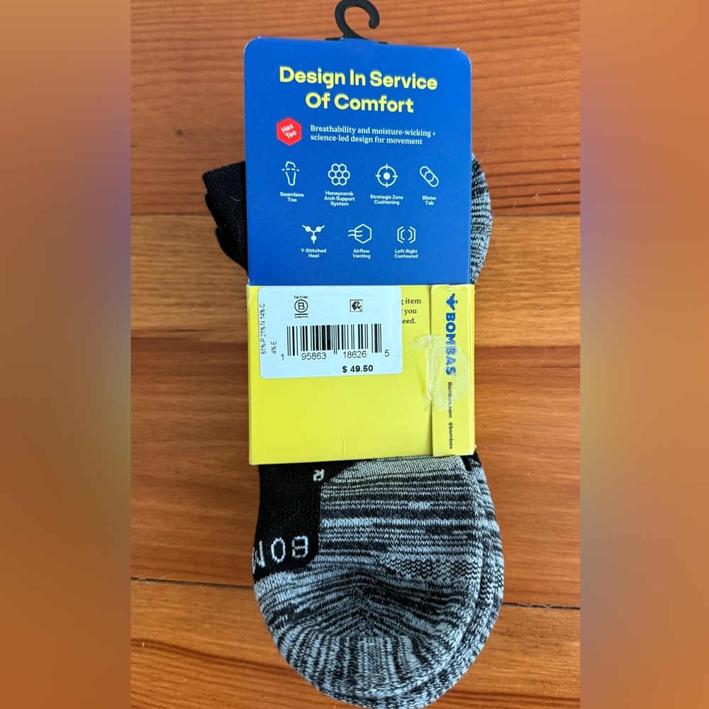 3 Pack Bombas No-Show Hex Tec Performance Socks - Lg - Picture 2 of 3